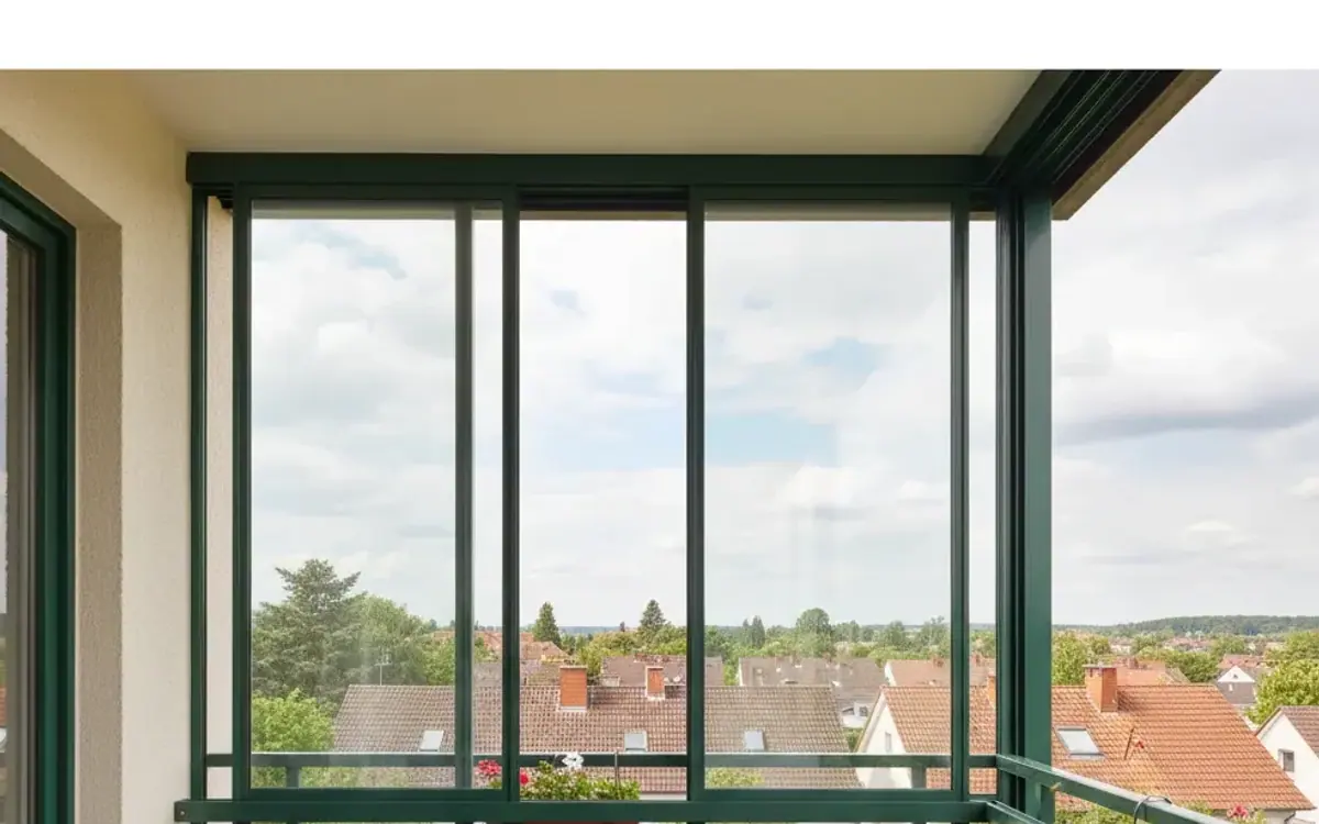 Verglaster Balkon mit Blick über die Dächer
