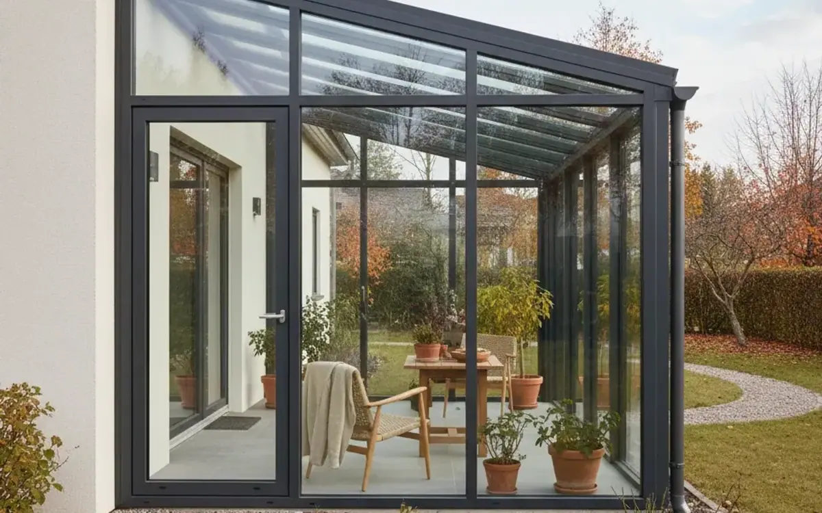 Kaltwintergarten mit Glasdach im Garten
