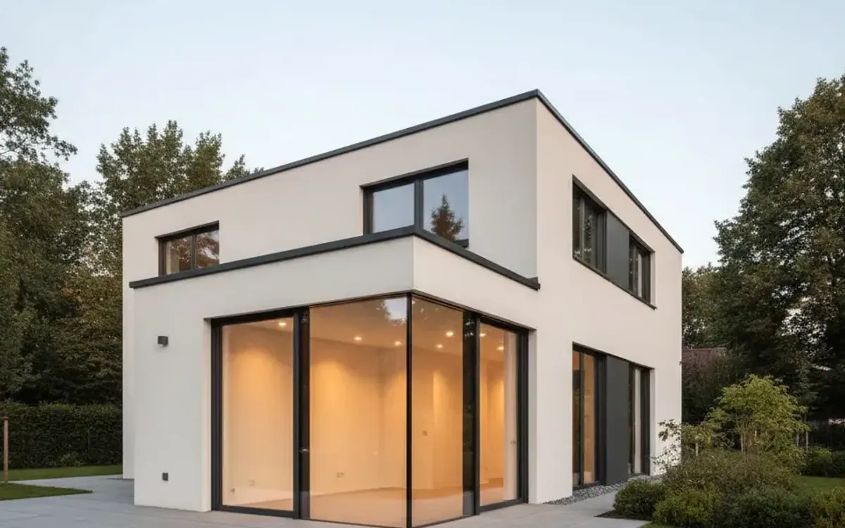 Moderner Glasanbau mit Flachdach