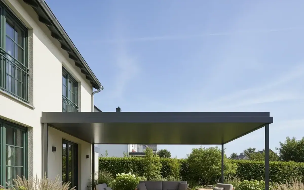 Terrassenüberdachung mit Flachdach am Haus