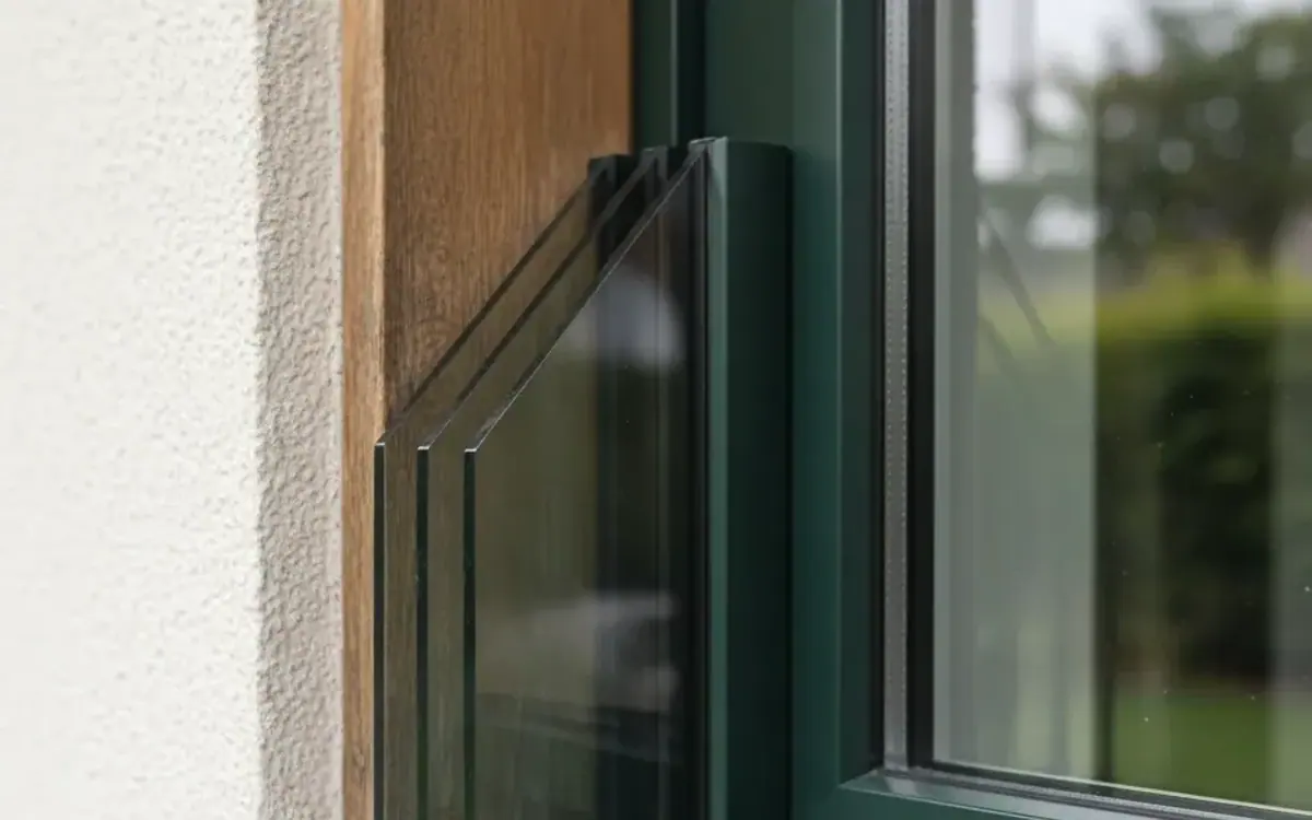 Nahaufnahme von Isolierglas und Profil eines Wintergartens