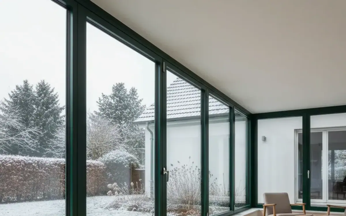 Wintergarten mit Bodenheizung im Winter