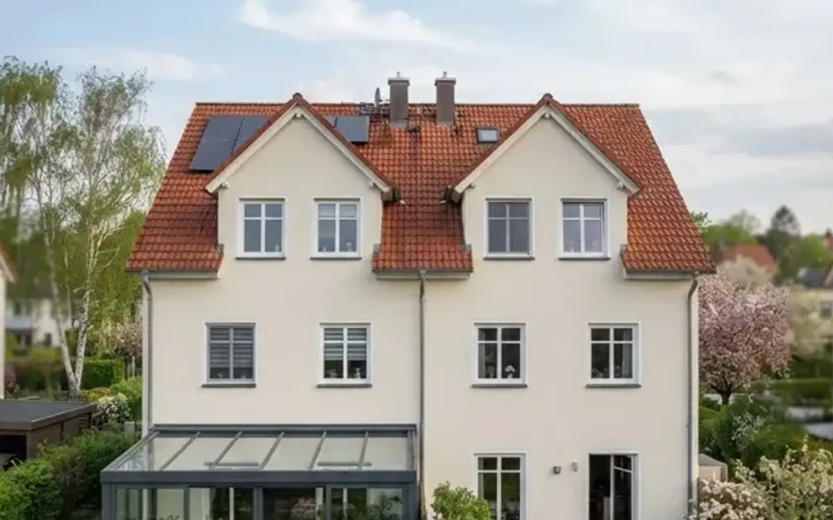 Wintergarten am Doppelhaus von oben gesehen